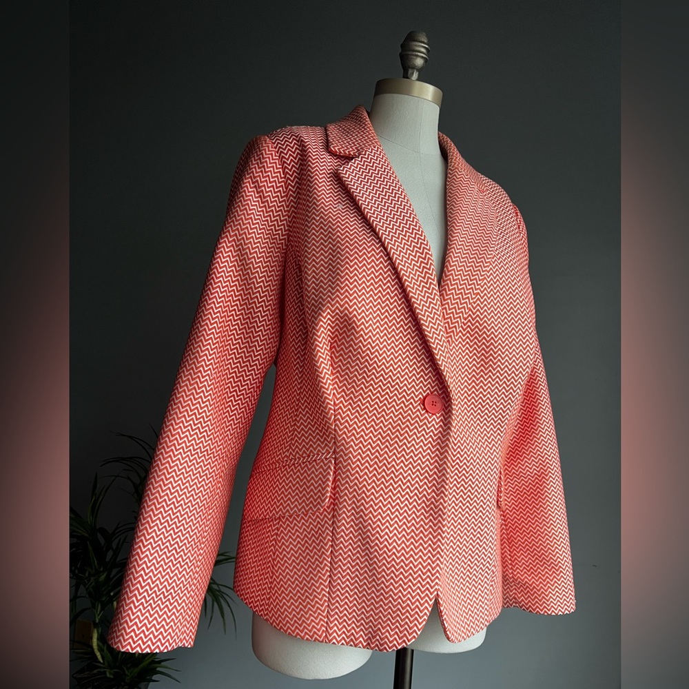 Women's Orange and White Chevron Blazer Double Breasted Blazer Jacket Size 1X - Picture 3 of 7
